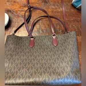 Brown and burgundy Michael Kors Large Tote, with two interior bags